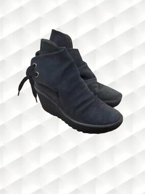 FLY LONDON Whimsigoth Grunge Black Wedge Ankle Booties Size 6